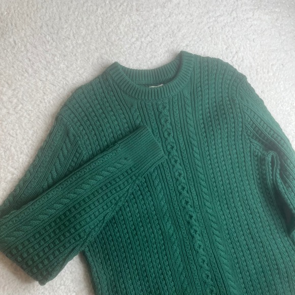 J.Crew Mens Deep Alpine Green Cable Combo Stitch Crewneck Sweater BL822 Medium